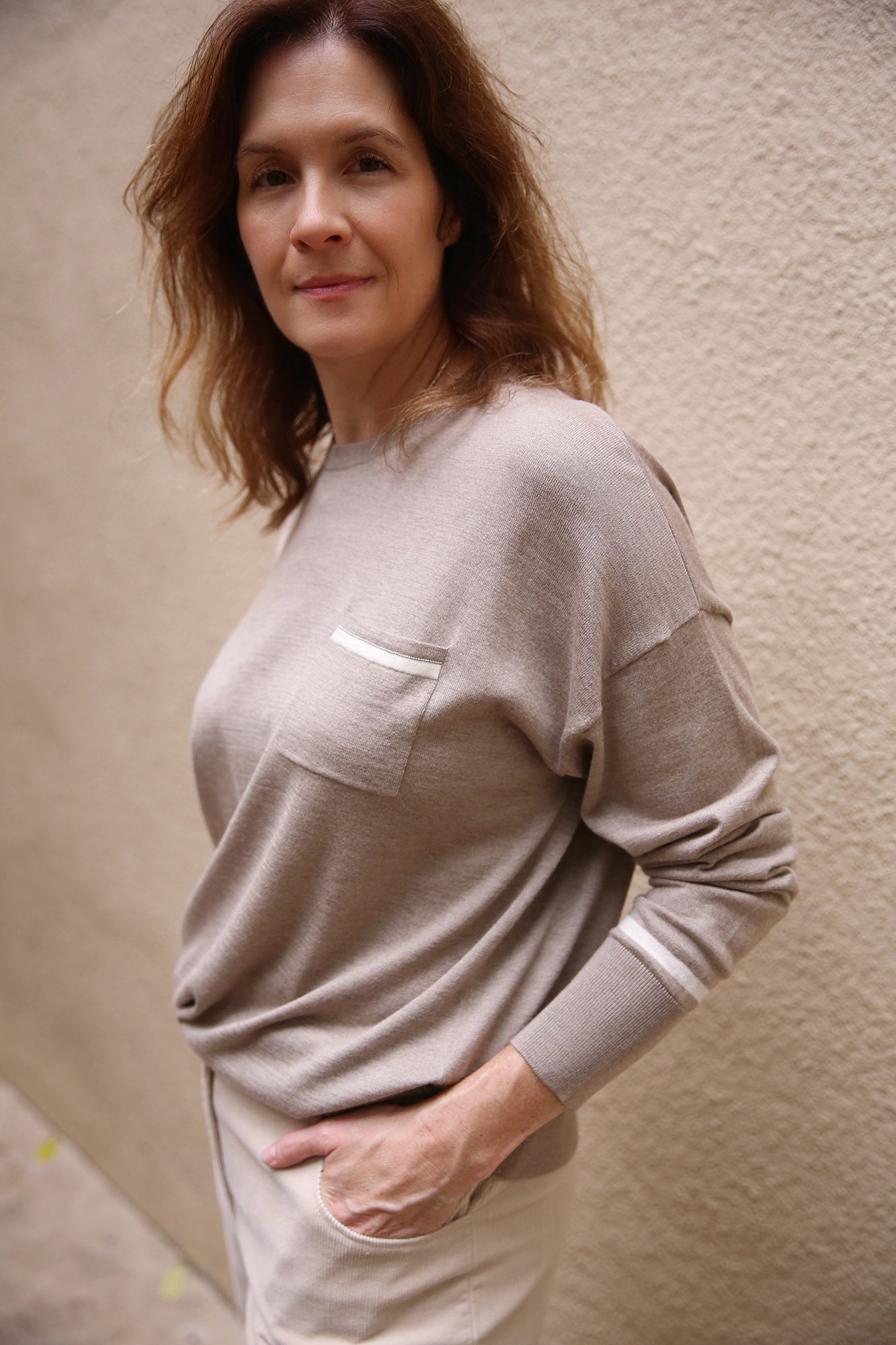 Round Neck Sweater Sabbia Bianco + Cat