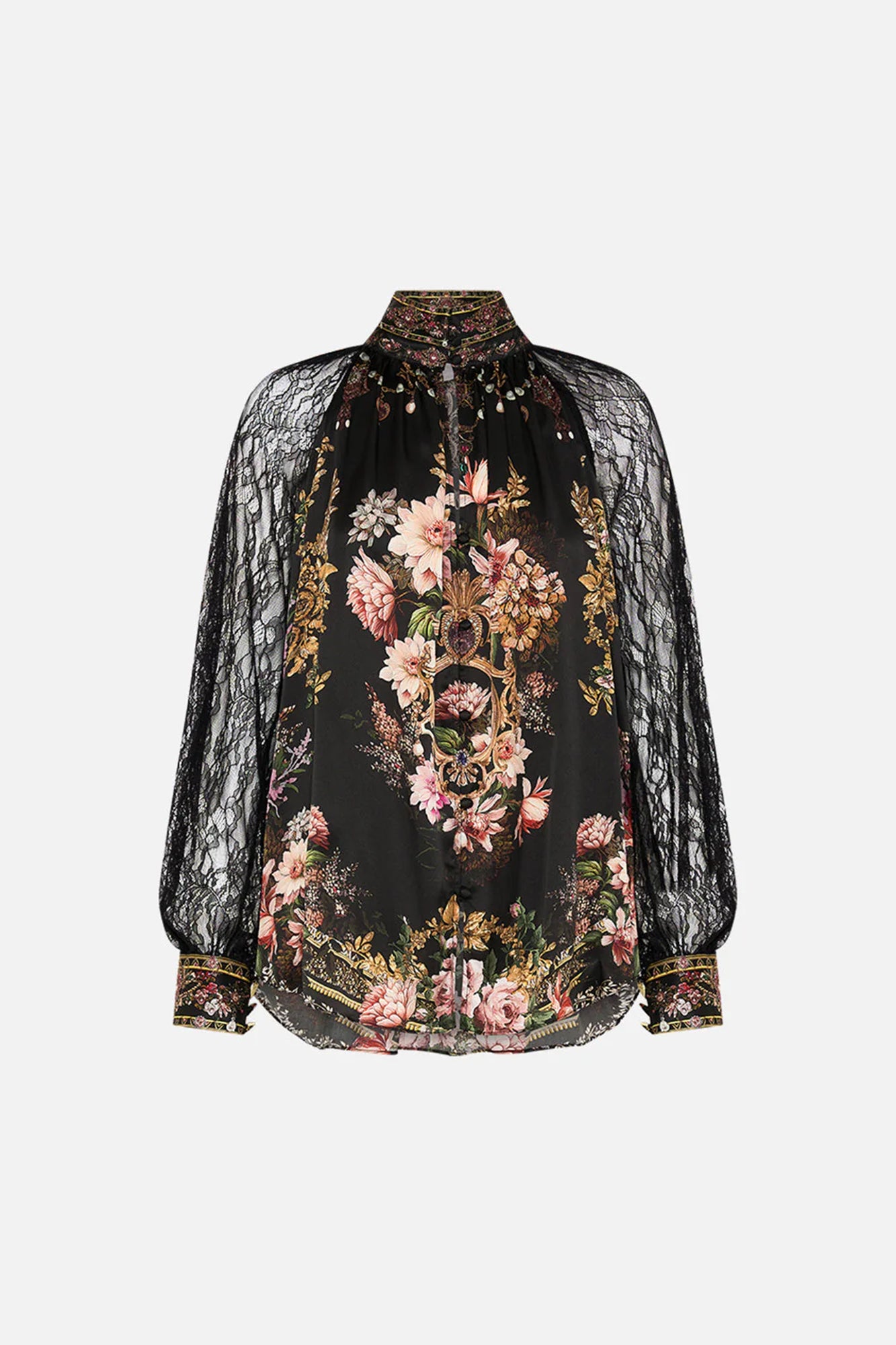 Raglan Button Up Shirt With Lace At Sleeve Dynasty Daze