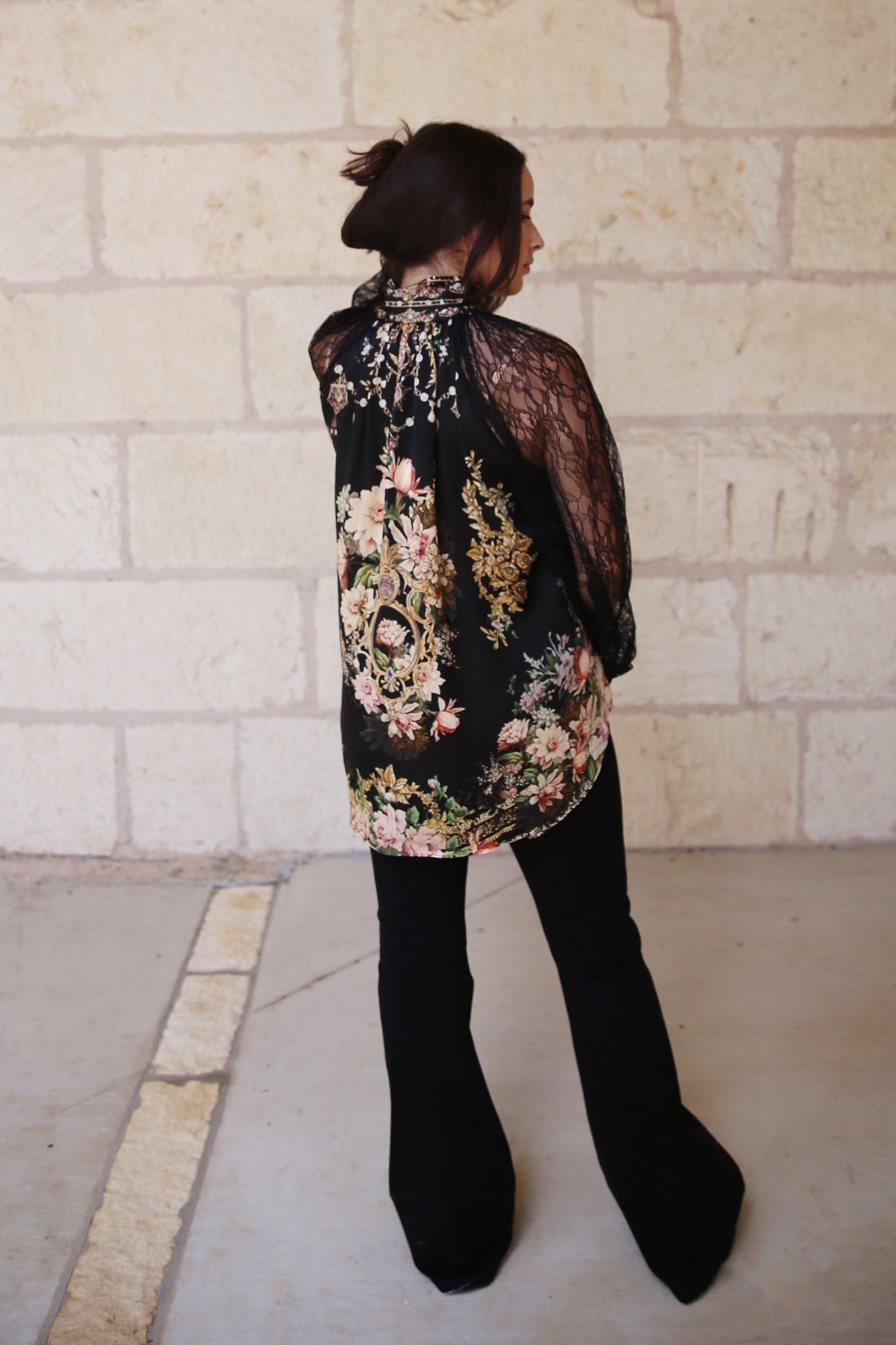 Raglan Button Up Shirt With Lace At Sleeve Dynasty Daze