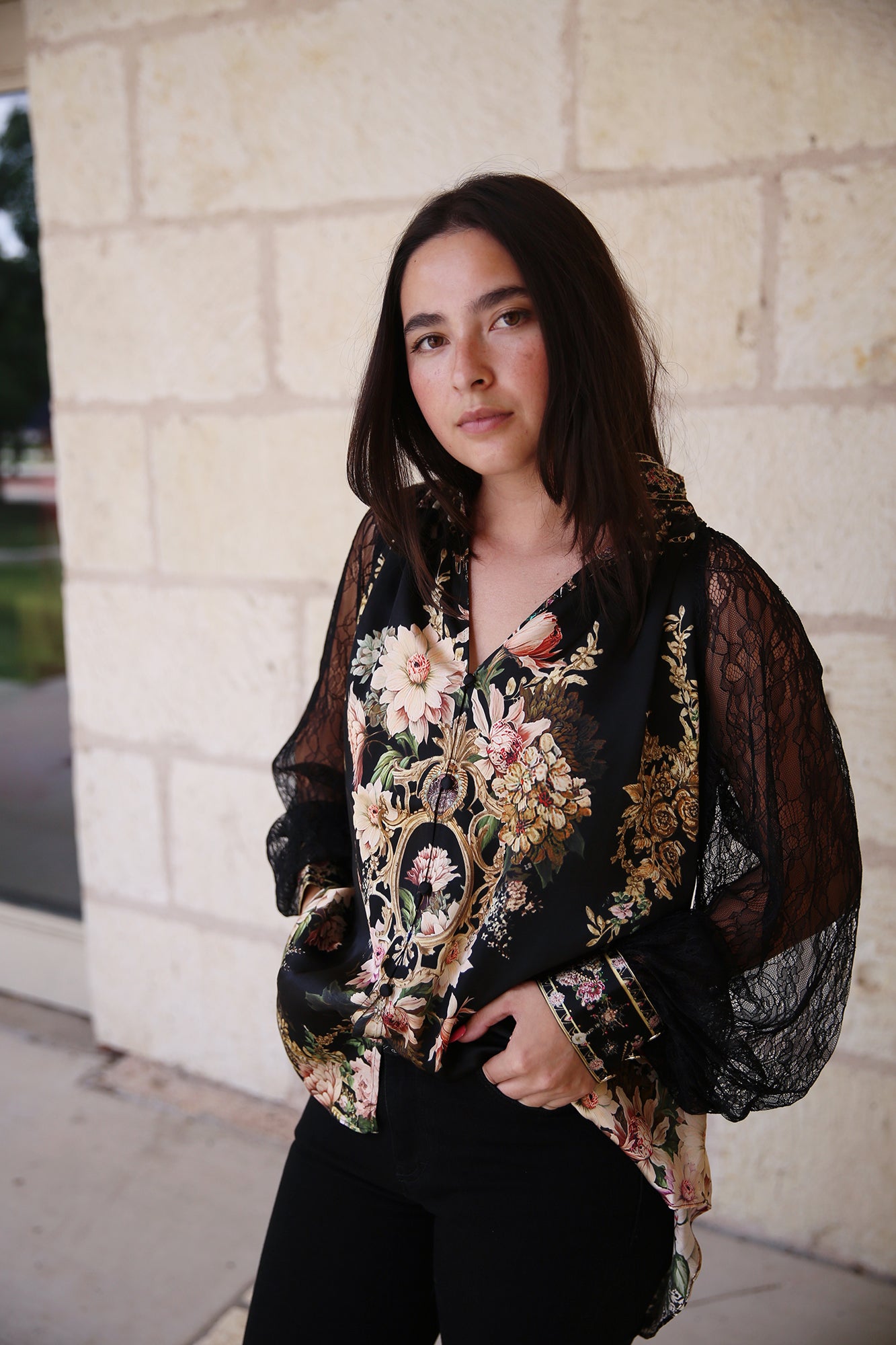 Raglan Button Up Shirt With Lace At Sleeve Dynasty Daze