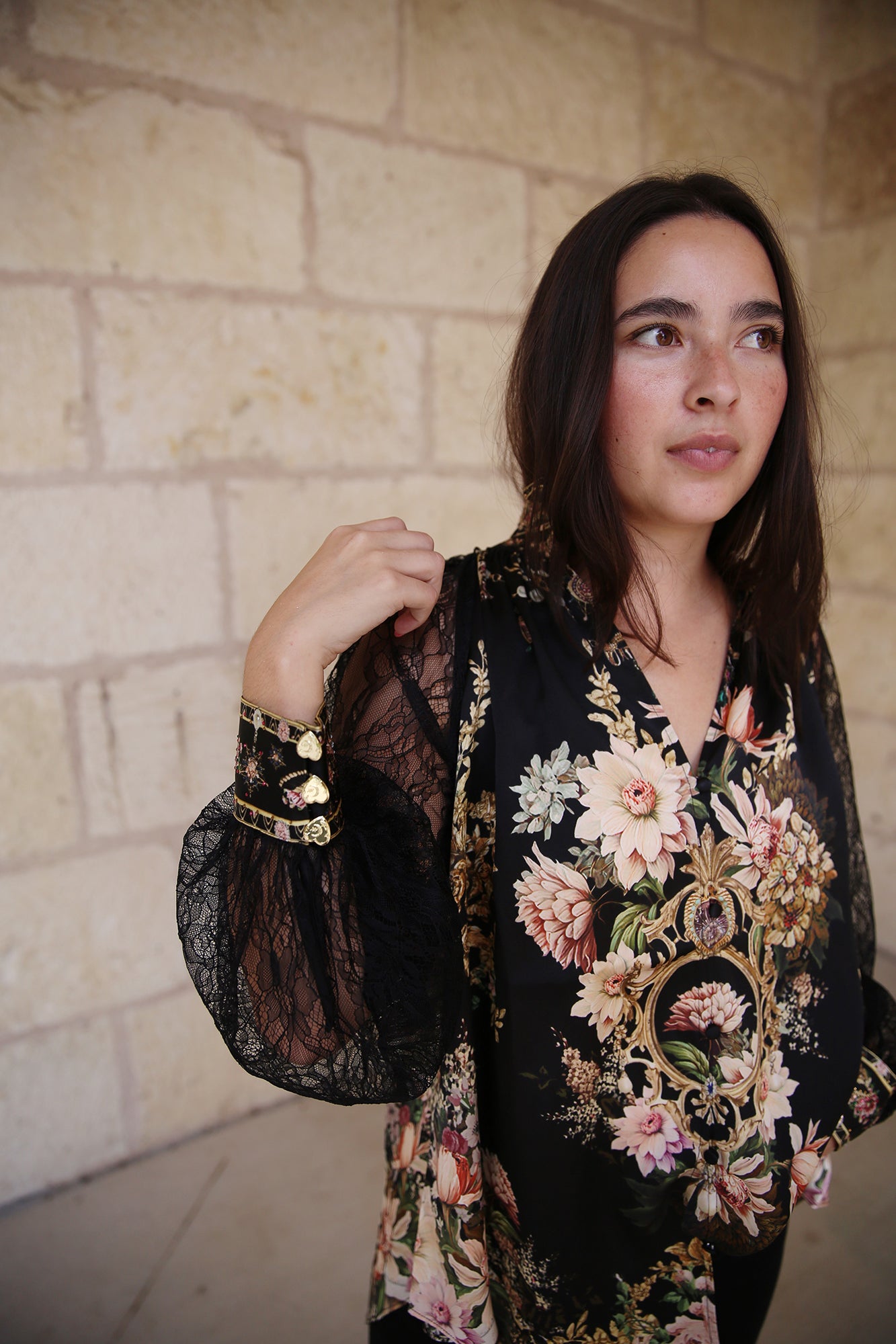 Raglan Button Up Shirt With Lace At Sleeve Dynasty Daze