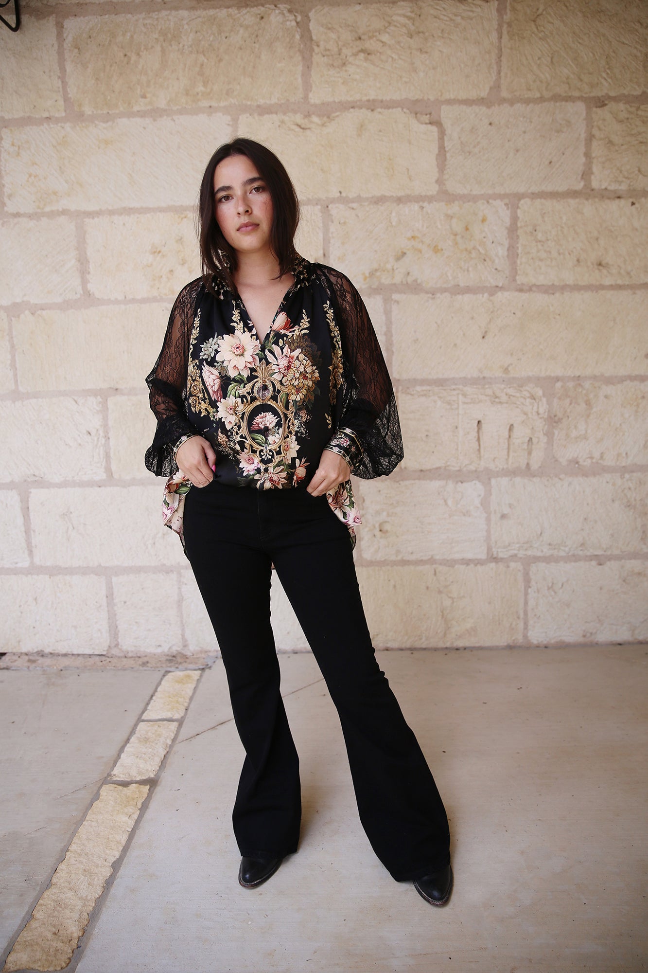 Raglan Button Up Shirt With Lace At Sleeve Dynasty Daze