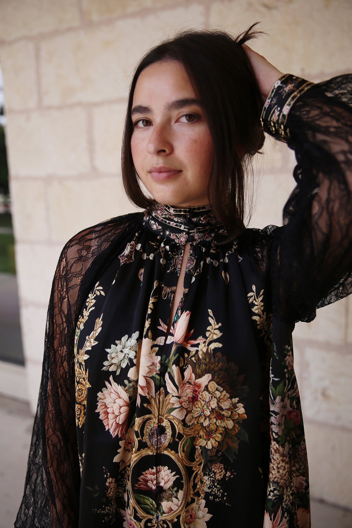 Raglan Button Up Shirt With Lace At Sleeve Dynasty Daze