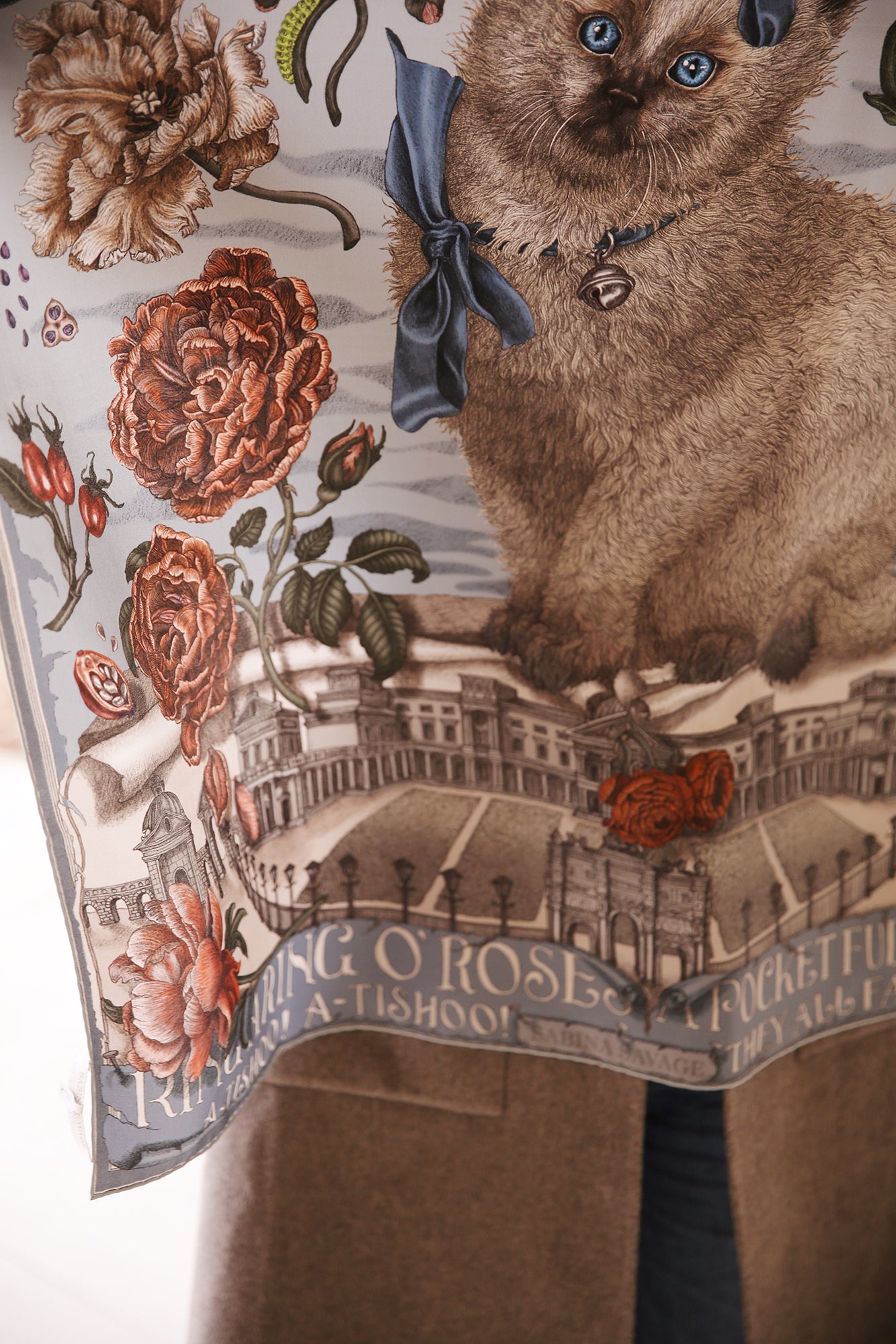 Ring a Ring O' Roses 100% Silk Twill Scarf Square 90cm x 90cm