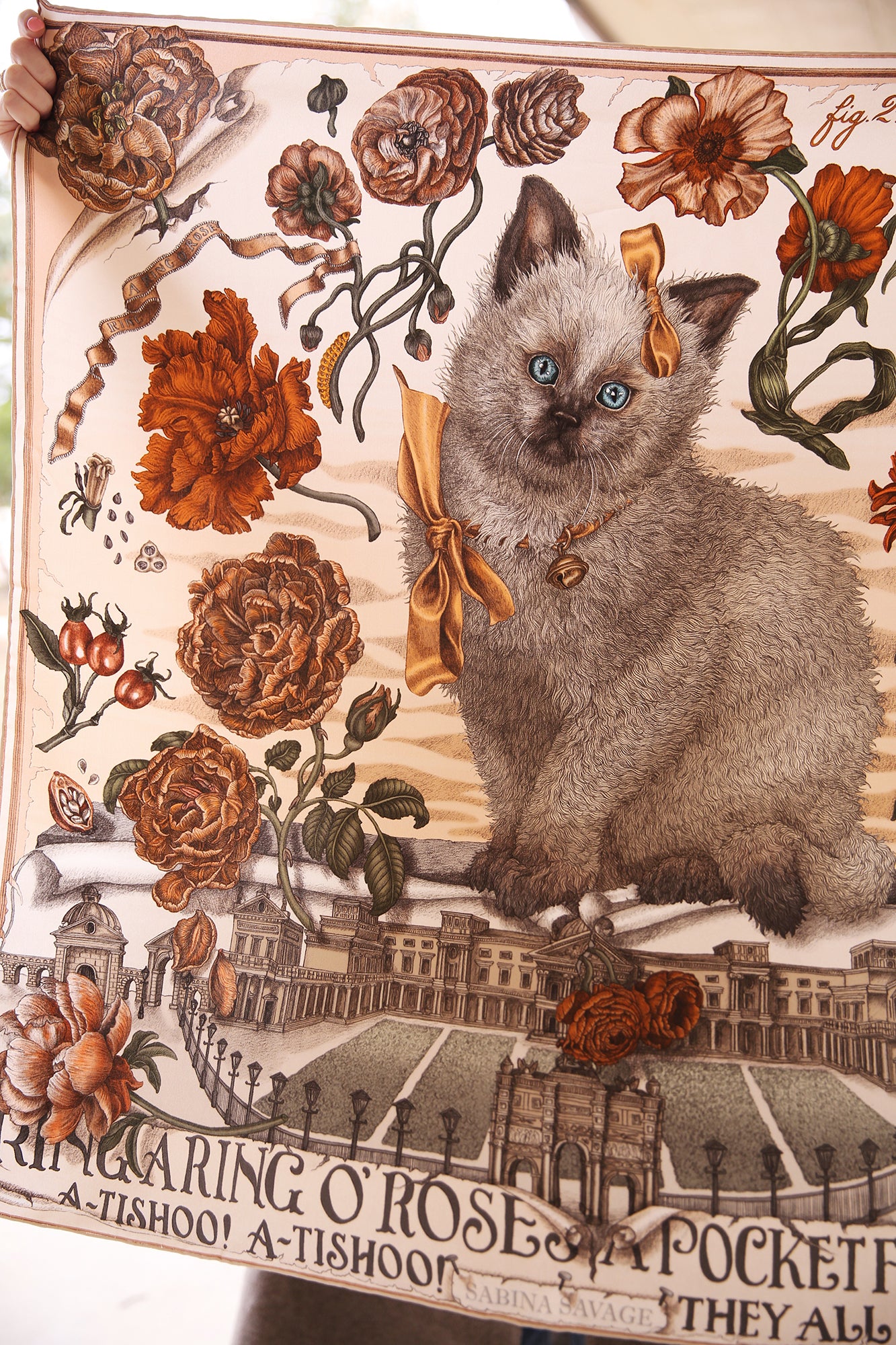Ring a Ring O' Roses 100% Silk Twill Scarf Square 90cm x 90cm