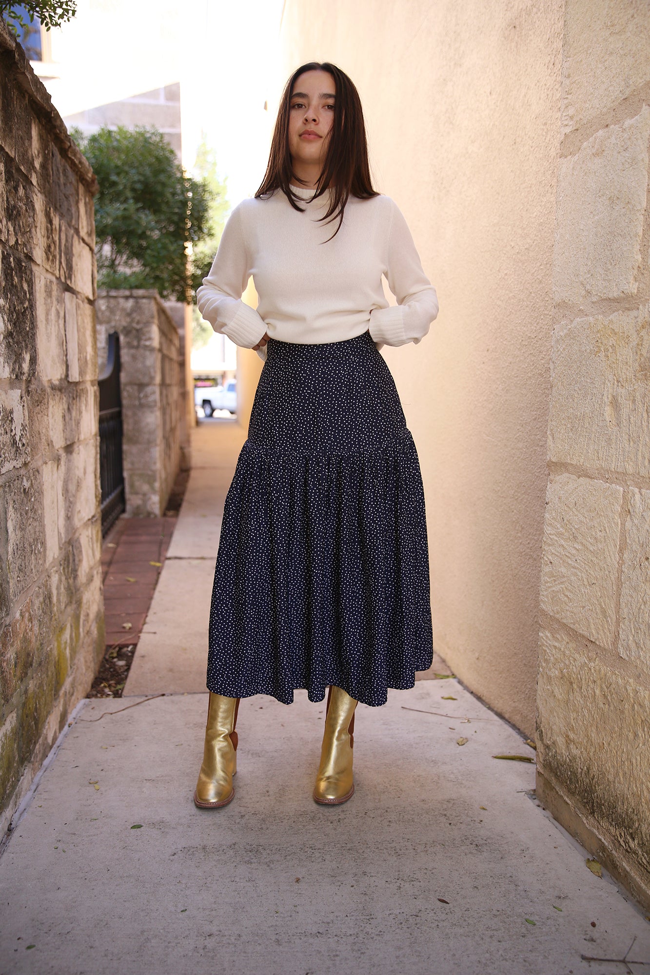 Shelby Skirt Navy Dot