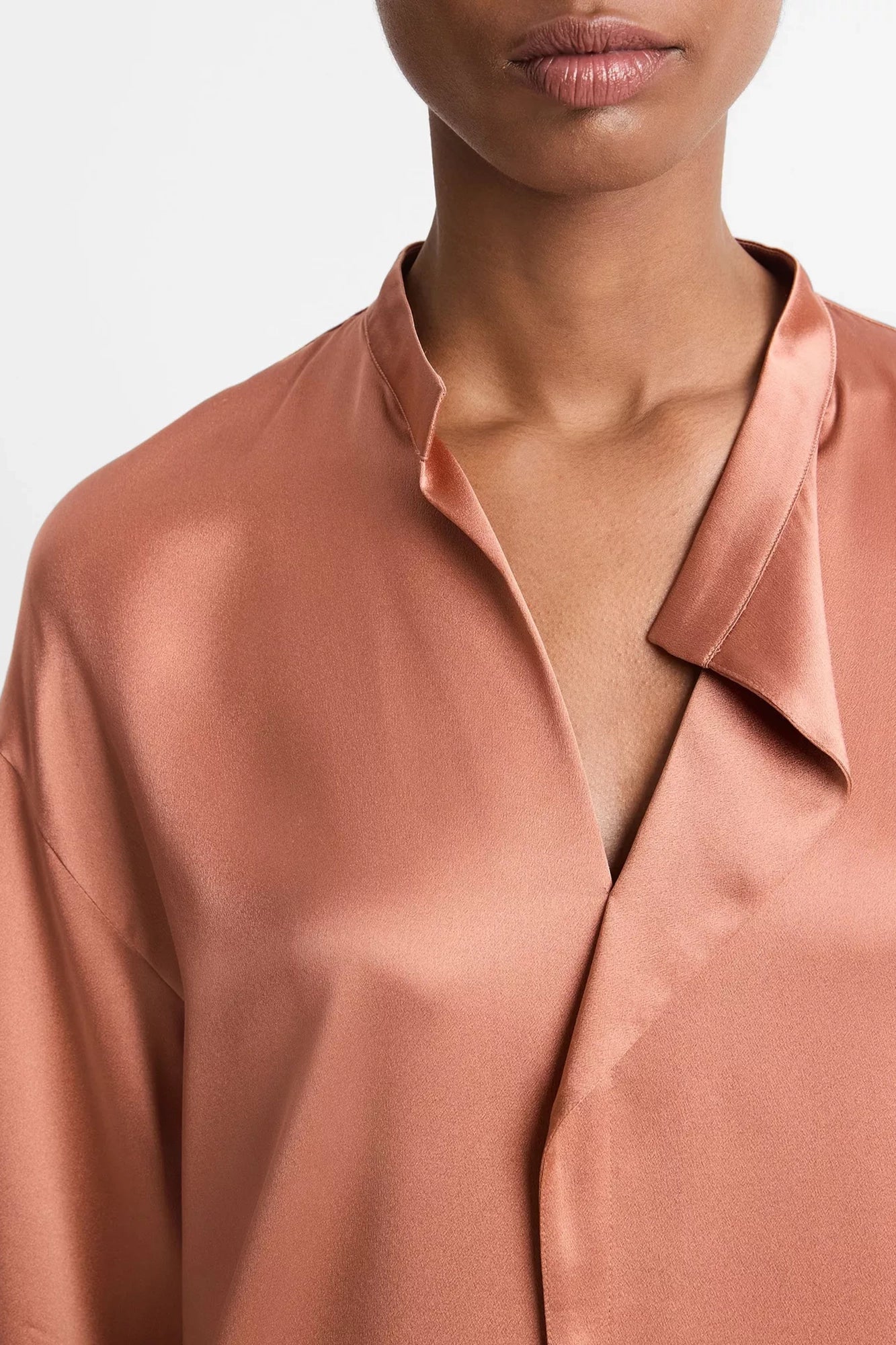 Silk Draped Stand-Collar Blouse Petal Amber