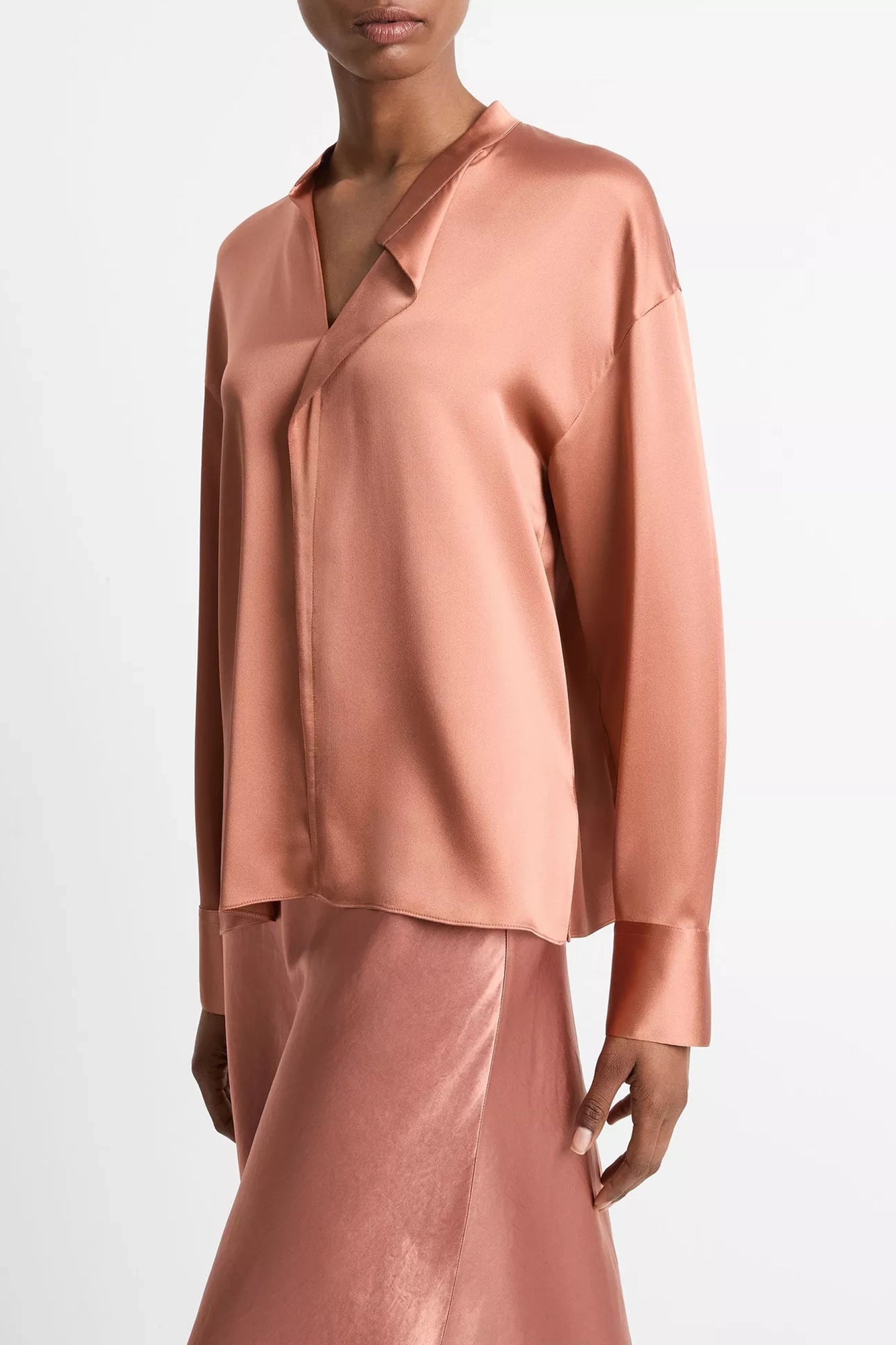 Silk Draped Stand-Collar Blouse Petal Amber