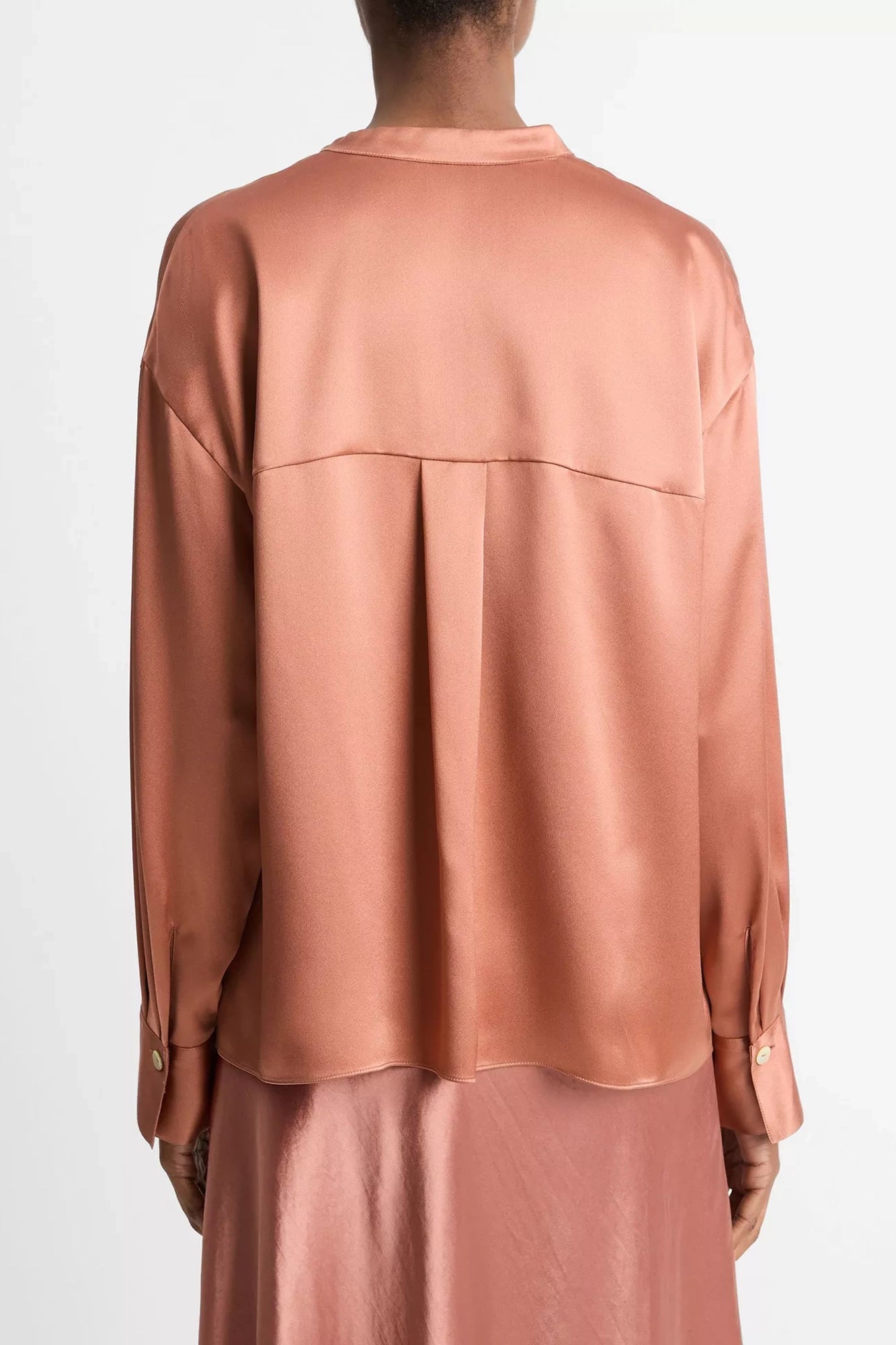 Silk Draped Stand-Collar Blouse Petal Amber