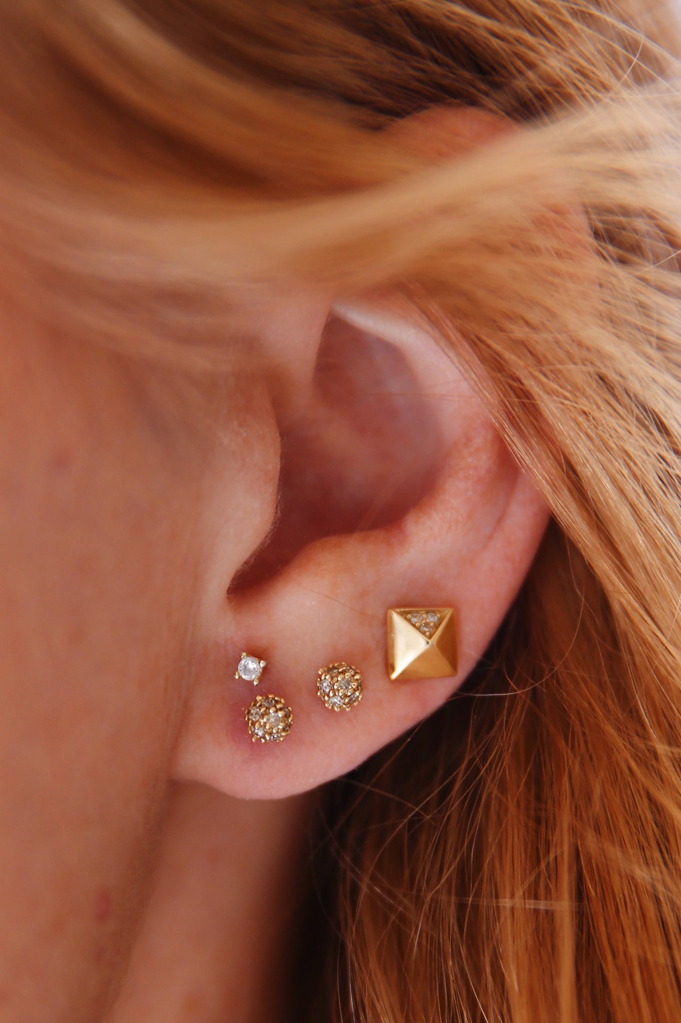 Small Yellow Gold Pave Ball Earrings