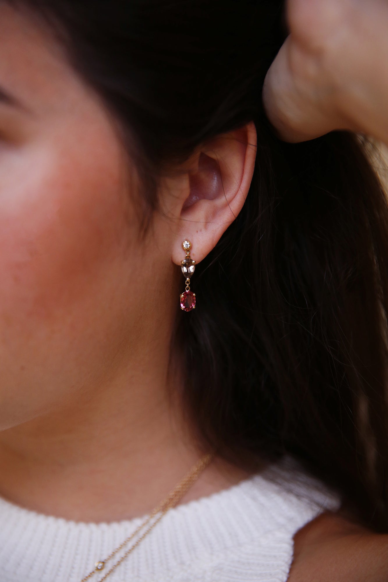 Sophia Diamond + 2 Multi Shape Gemstone Drop Pinks