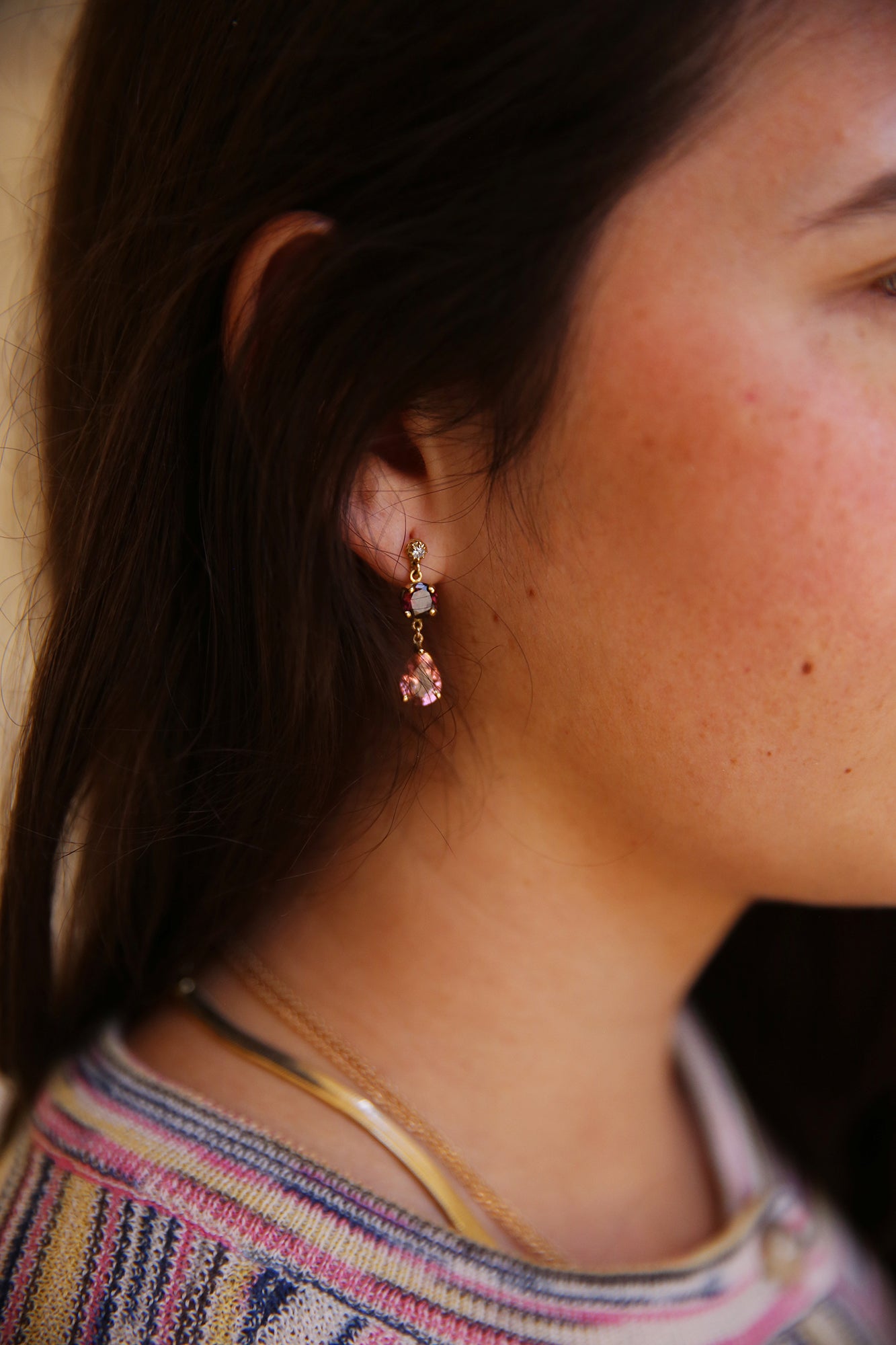 Sophia Diamond + 2 Multi Shape Gemstone Drop Pinks