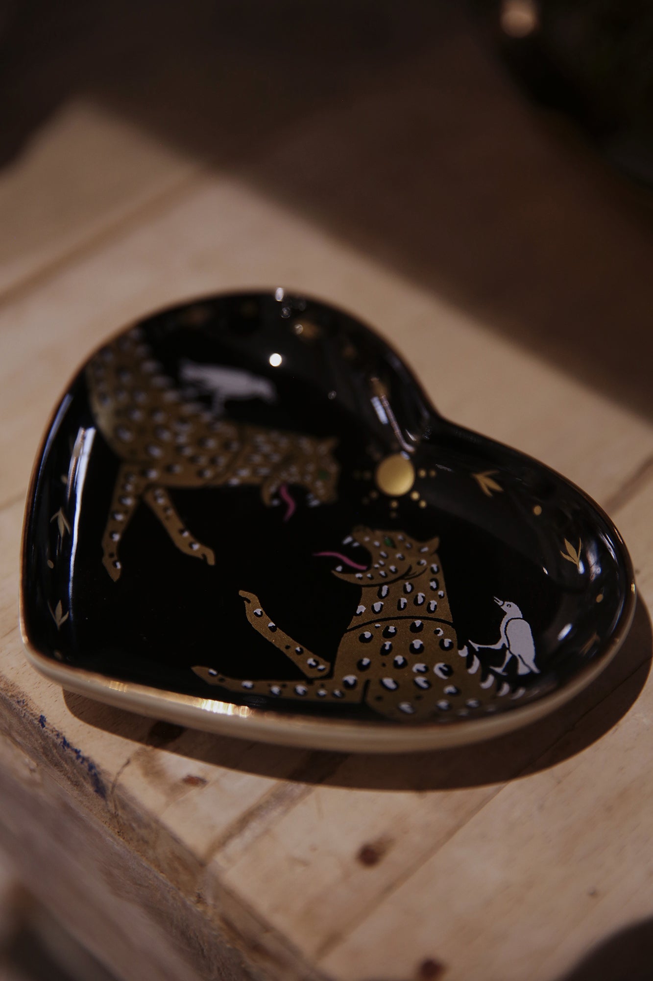 Two Cheetahs Ceramic Heart Dish