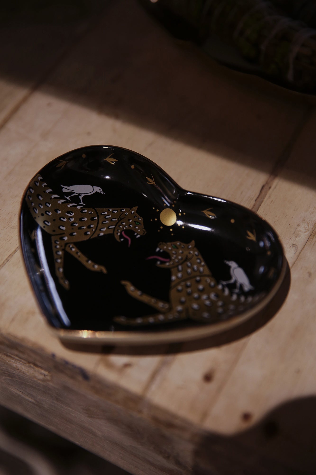 Two Cheetahs Ceramic Heart Dish