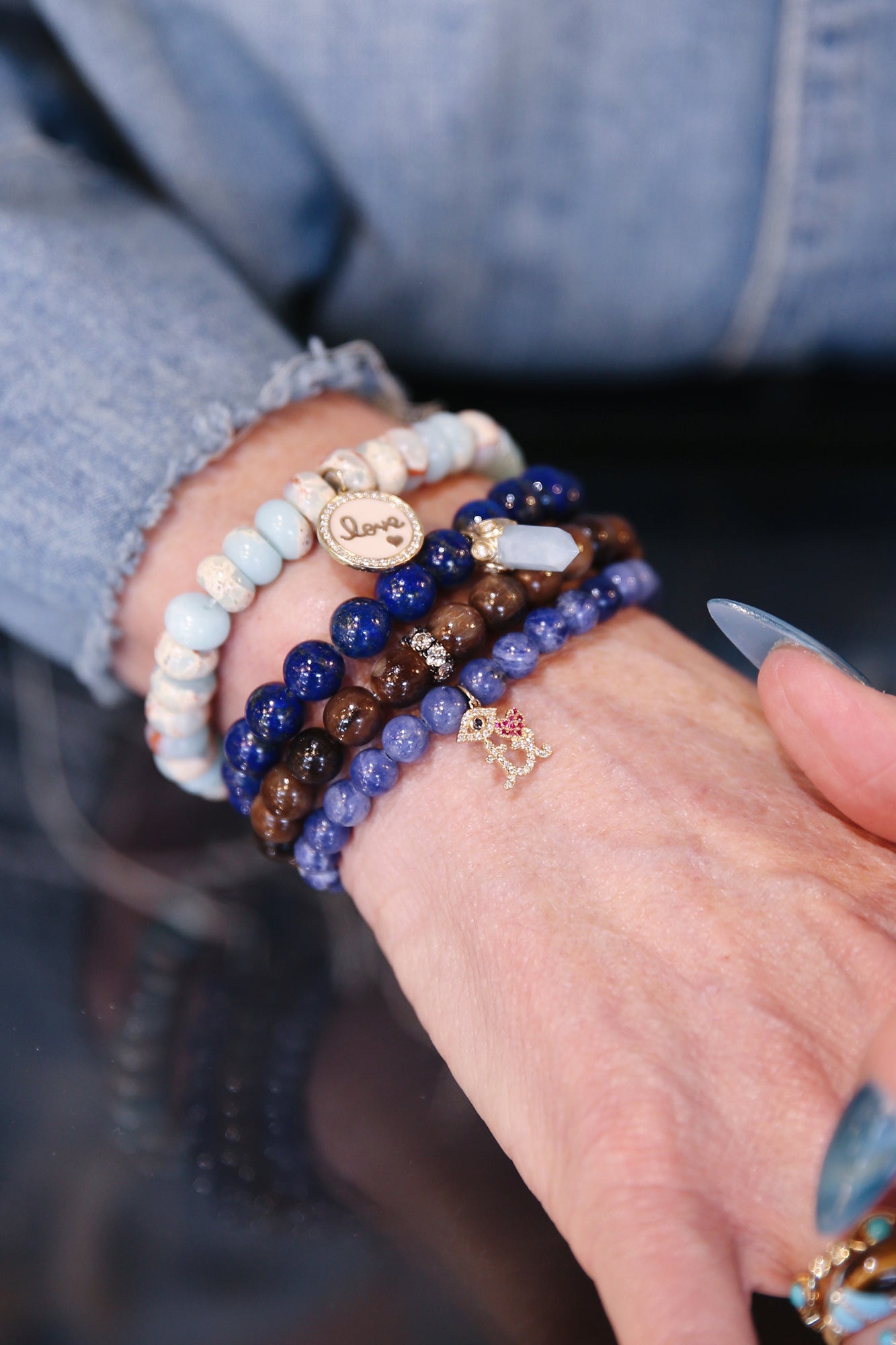 Evil Eye Heart Texas Sodalite Beaded Bracelet