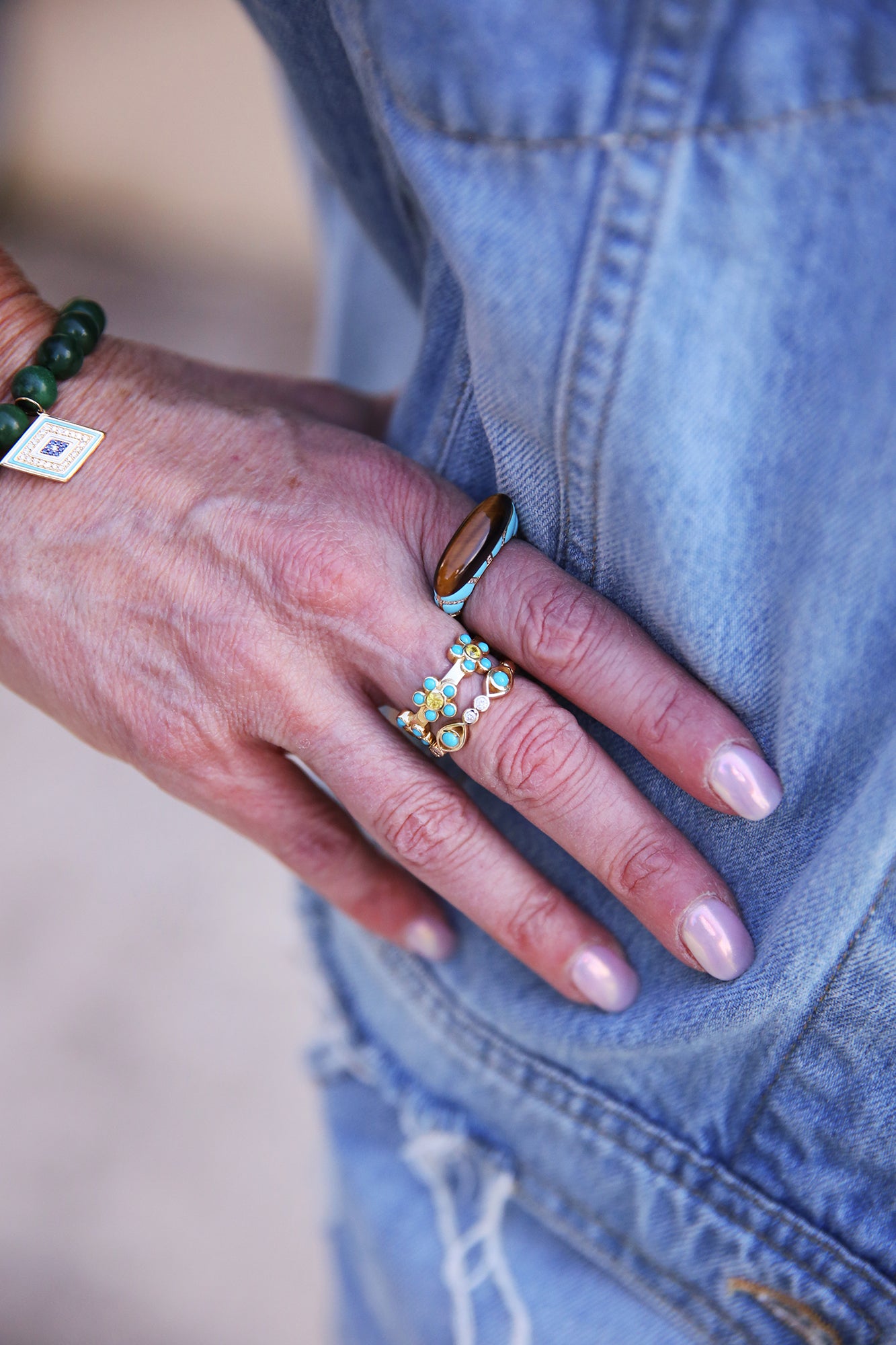 In Pieces Stack Tiger Eye/Turquoise Ring