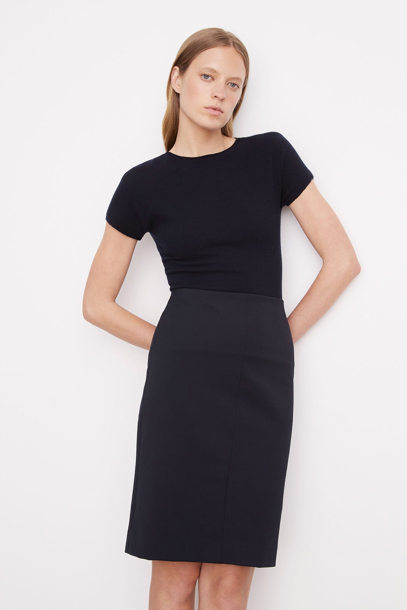 This classic Seam Front Pencil Skirt by Vince is the ideal choice for business attire