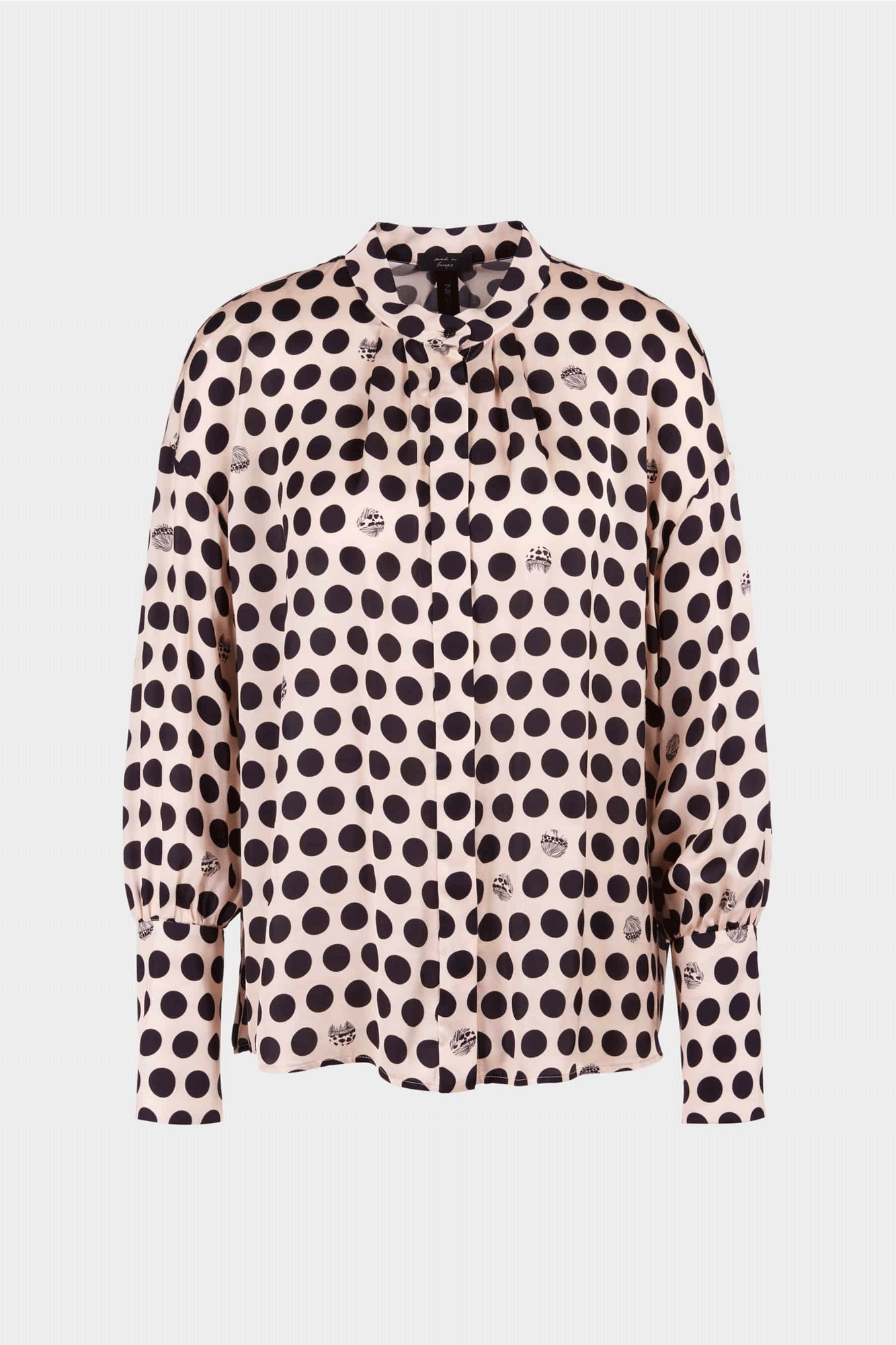 This Dot Printed Blouse is made from breathable, lightweight viscose for a comfortable and casual look. A vintage-inspired stand-up collar and pleats in the front add fashionable detail, while dropped shoulders provide a contemporary silhouette. Perfect for any occasion.