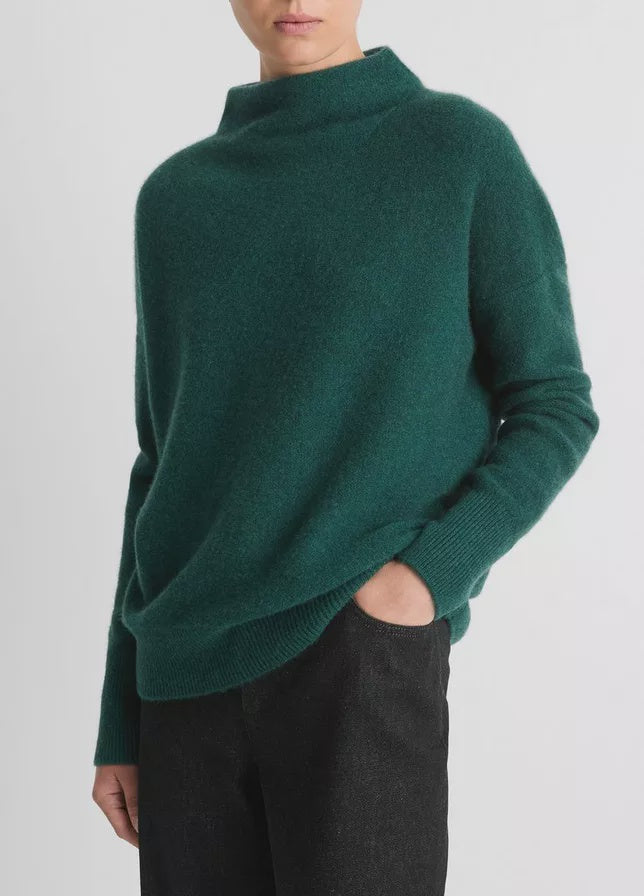 Plush Cashmere Funnel Neck Sweater Heather Jade Lake