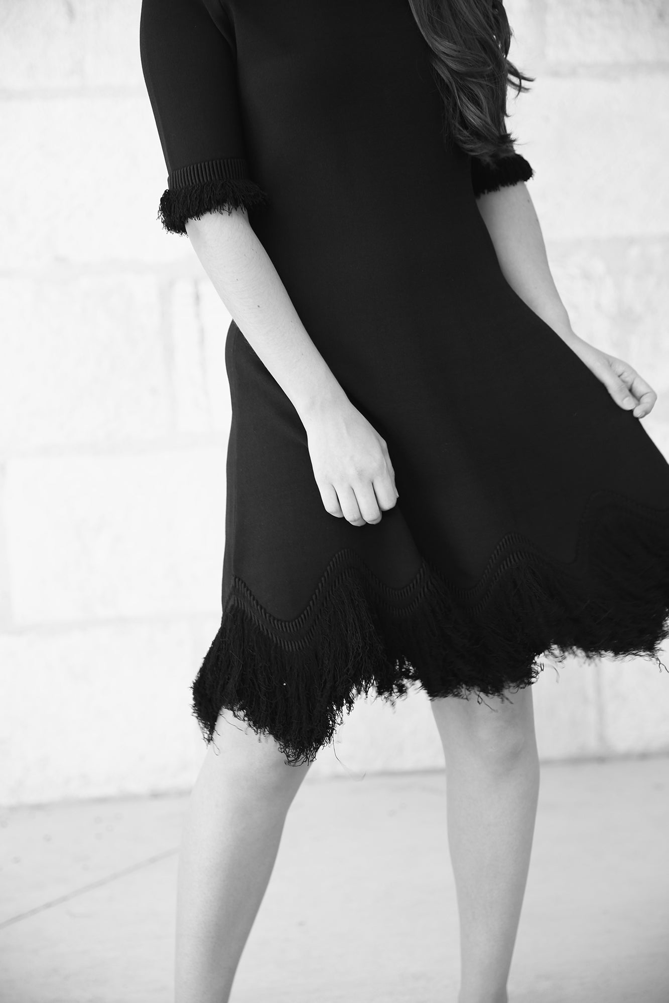 Vittoria Dress Plush Fringe Knitwear Onyx
