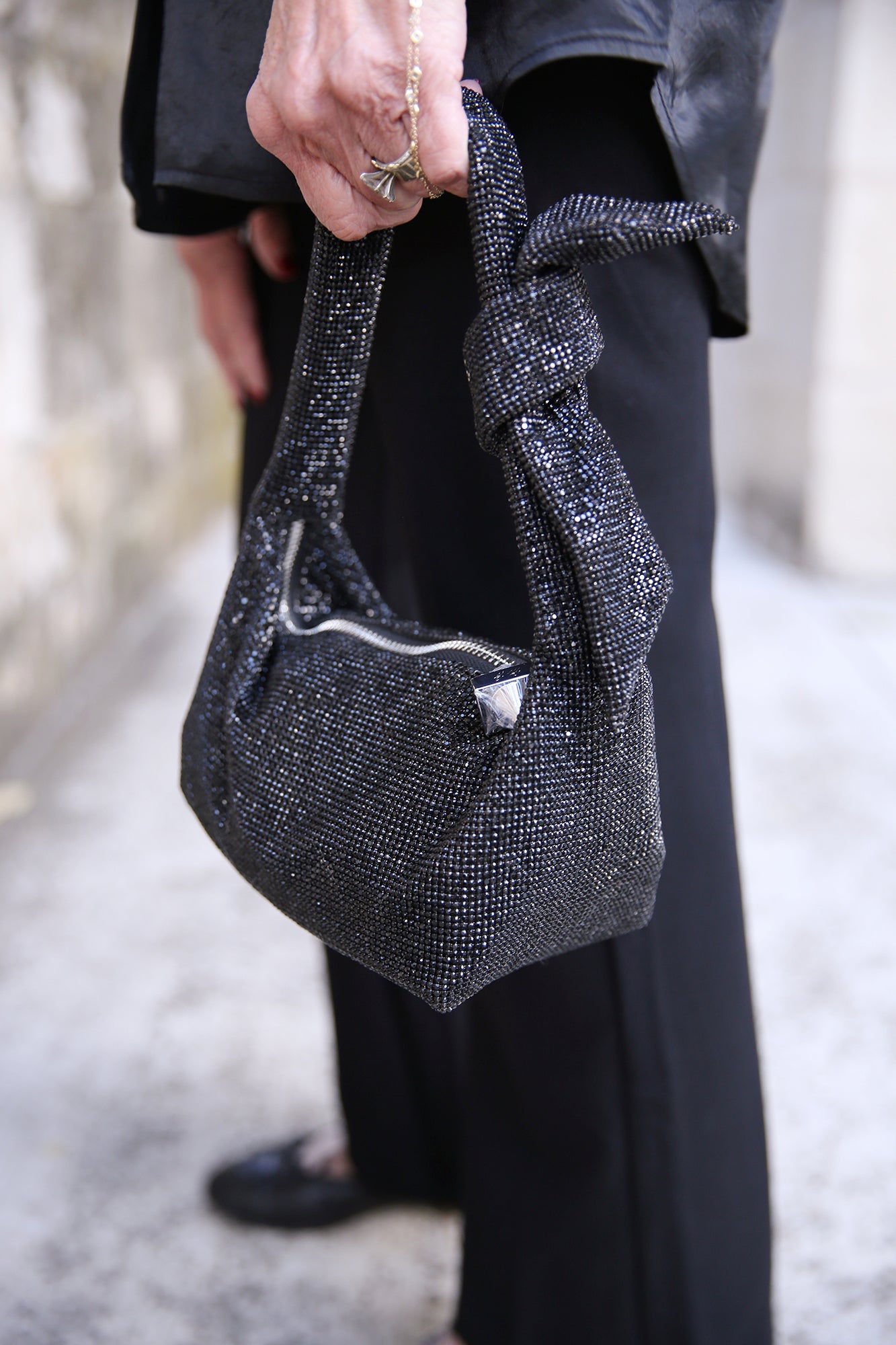 Waverly Crystal Mesh Mini Hobo Black