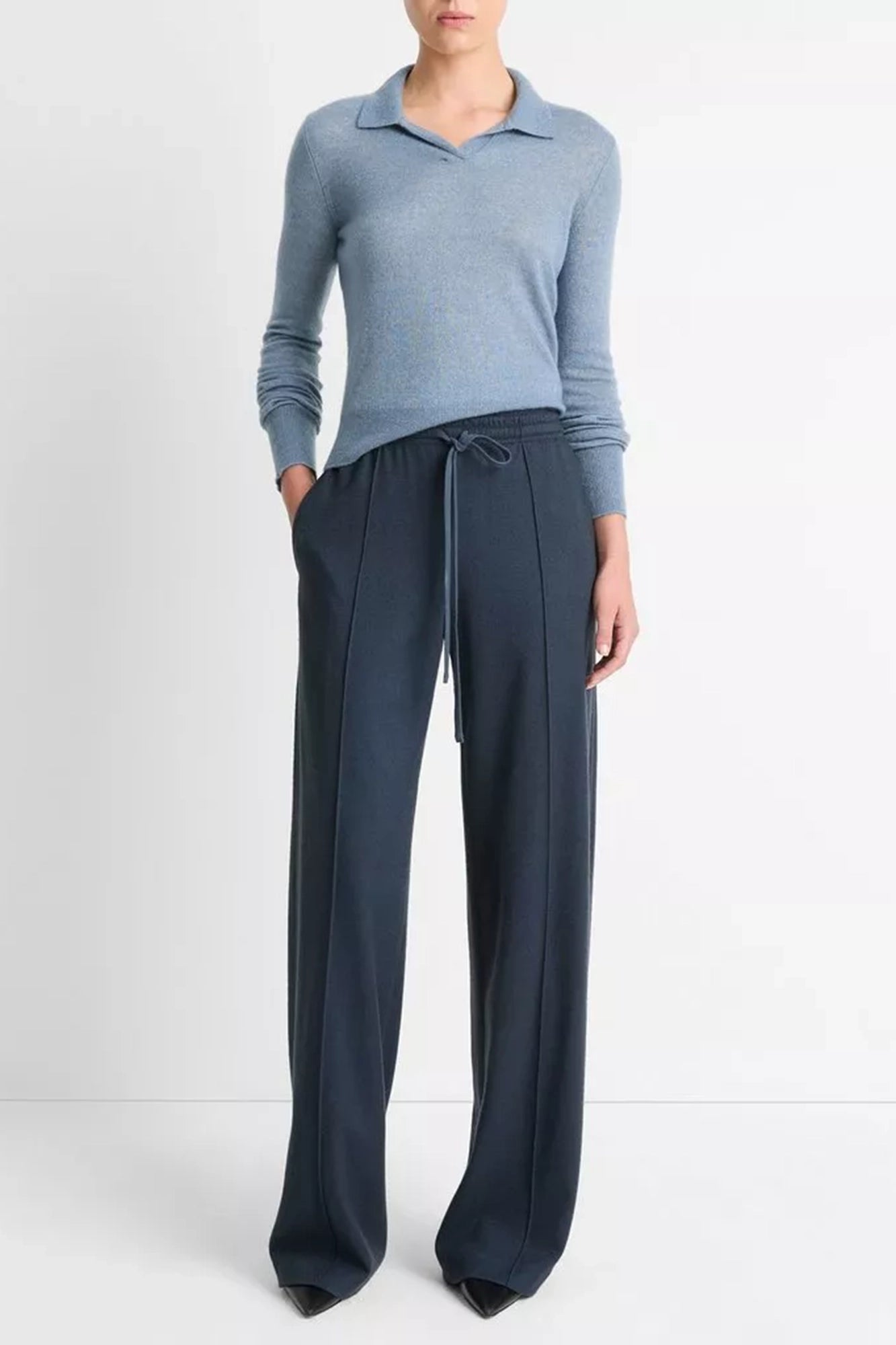 Wool-Blend Drawstring Pull-On Pant Tide Stone