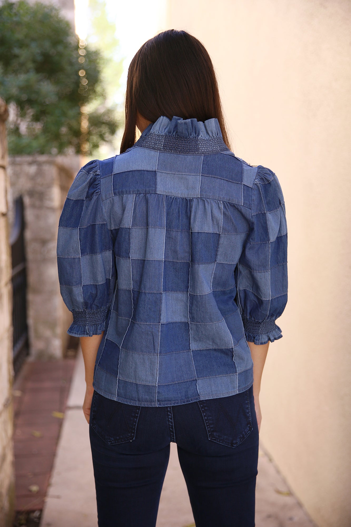 Zuri Top Short Sleeve Patchwork Denim