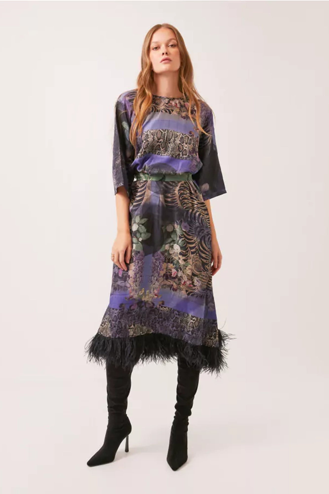 Savannah Midnight Twill Silk Feather Dress