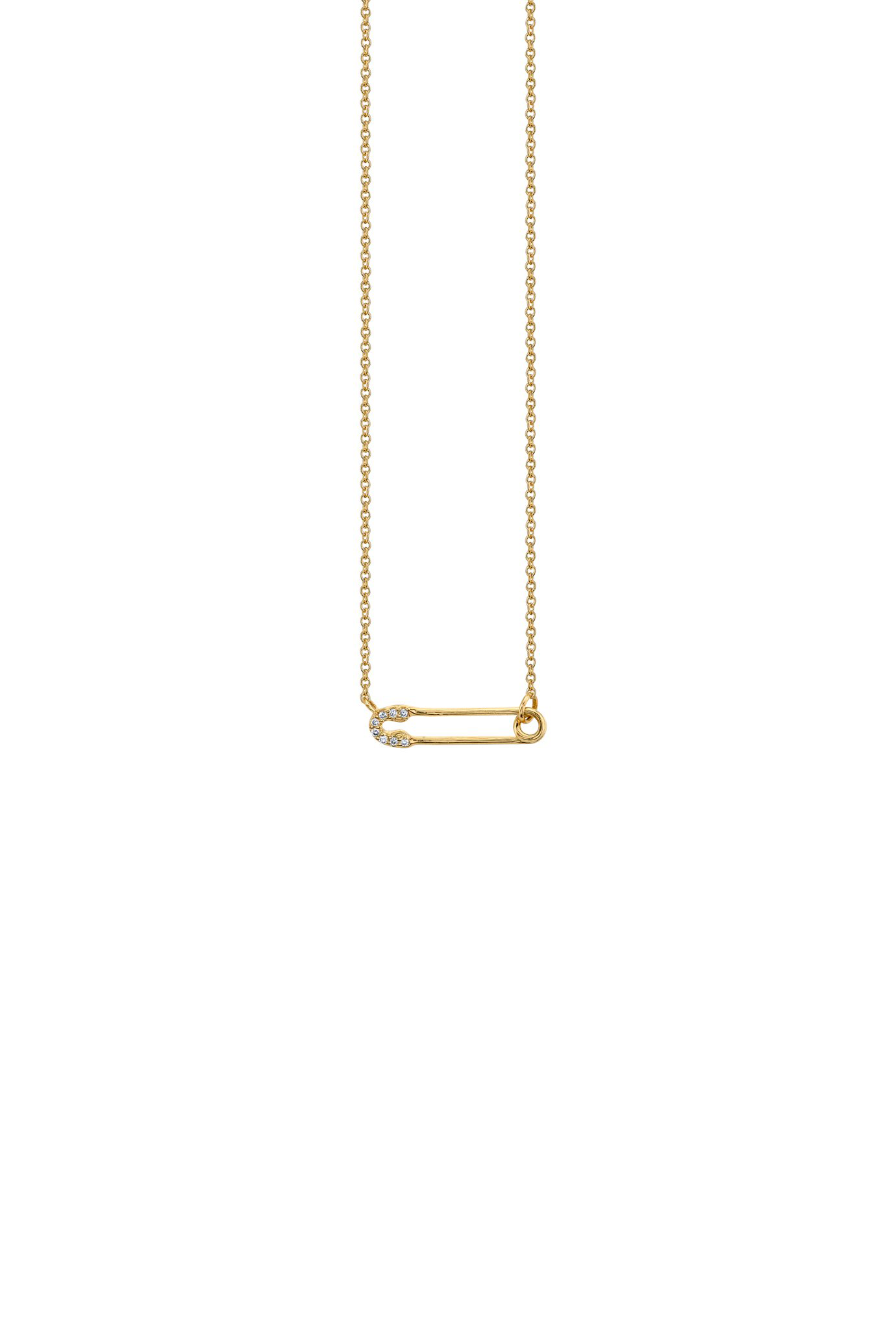 14k Yellow Gold Diamond Safety Pin Necklace