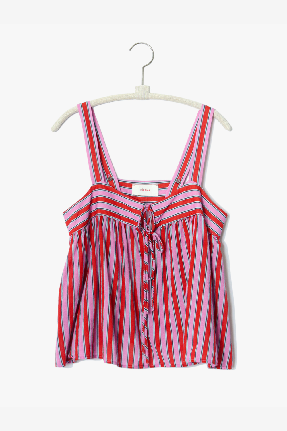 The Kyra Top from Xirena is a colorful gauze stripe. Kyra is a subtlely cropped tank top with a square neckline,