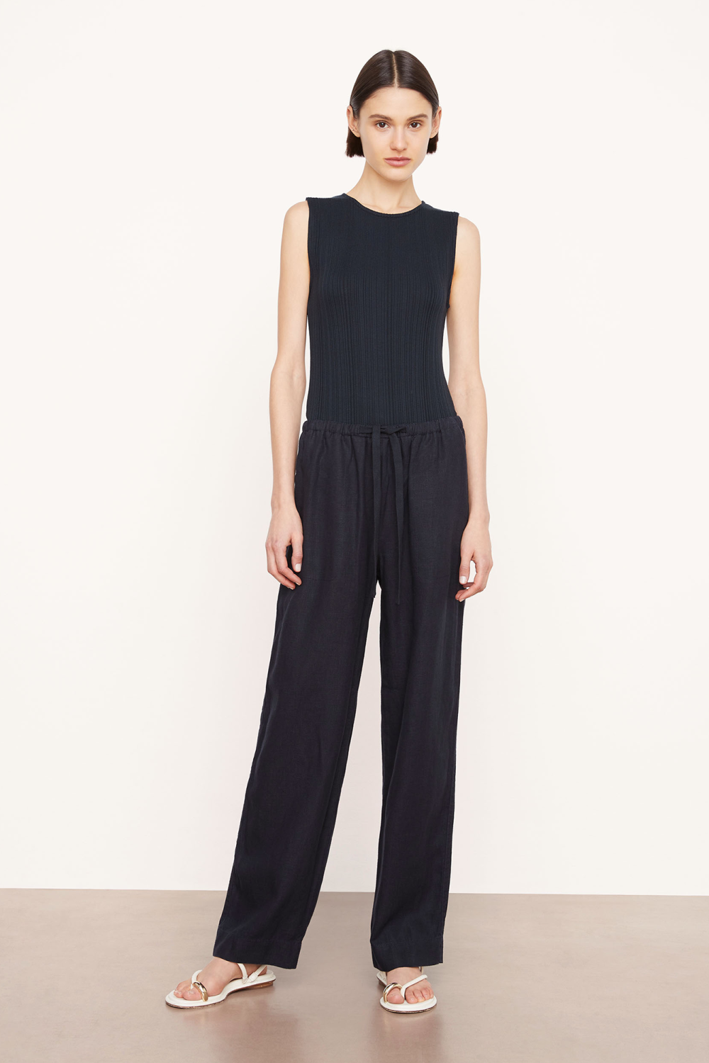 Mid Waist Tie Front Pull On Pant