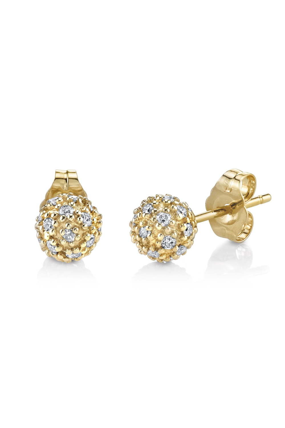 Small Yellow Gold Pave Ball Earrings