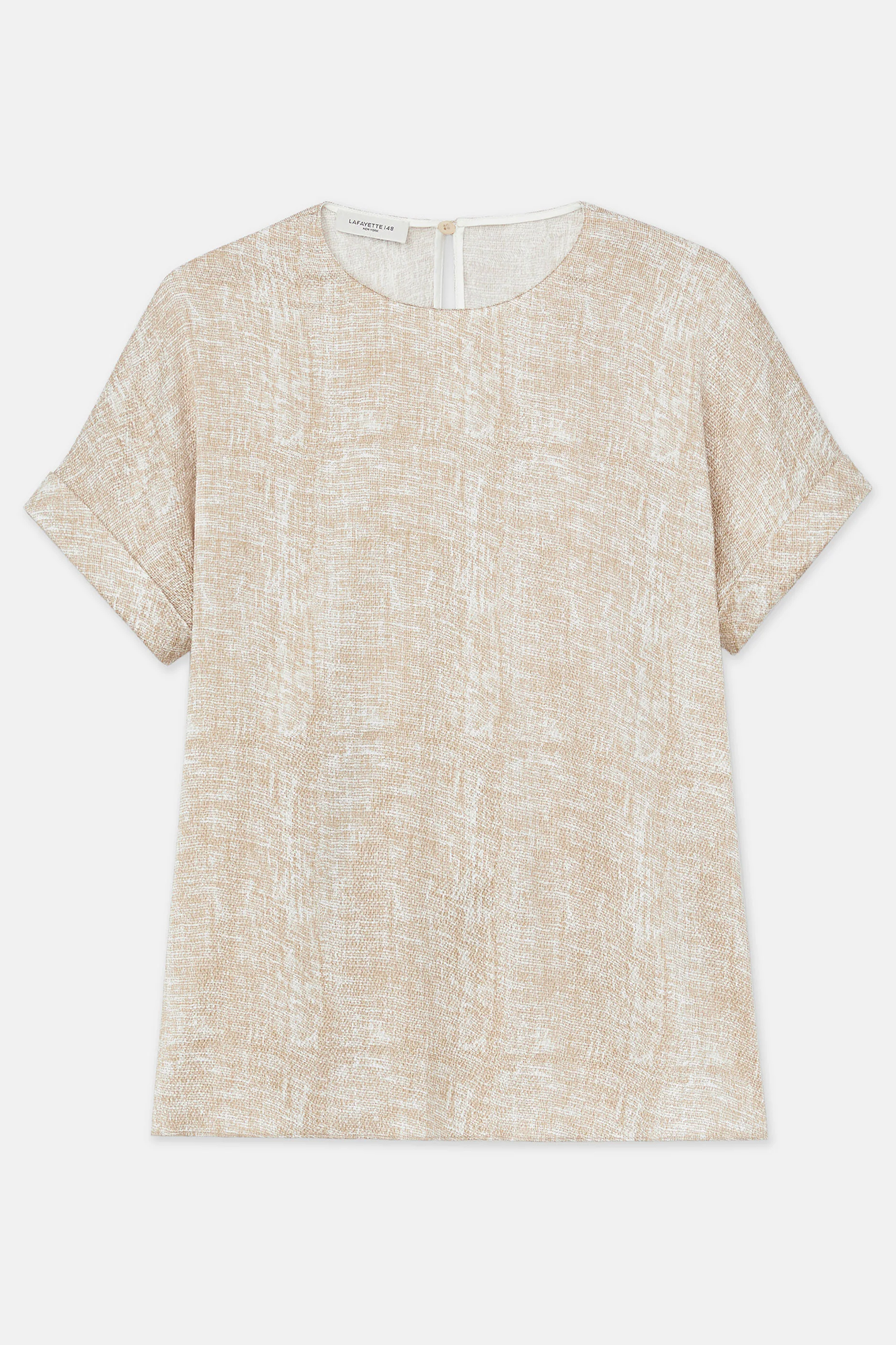 Burlap Print Crinkle Cuffed Short Sleeve T-Shirt Blouse