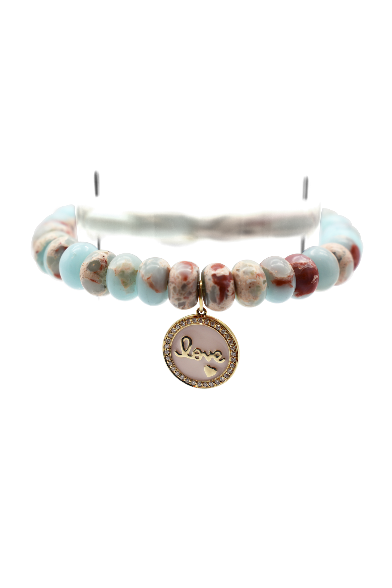 Love Script Tableau Medallion Jasper Beaded Bracelet